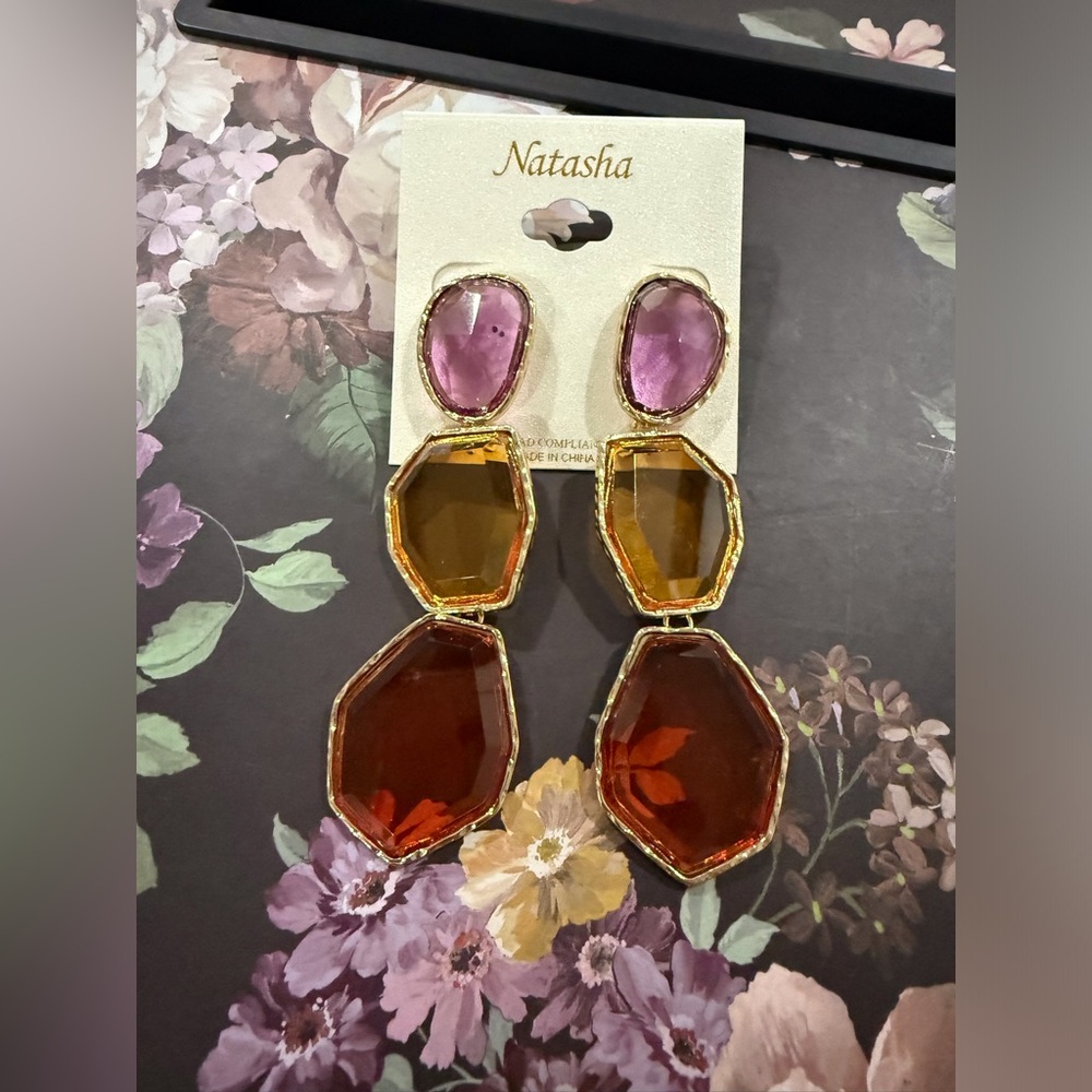 NATASHA COUTURE GEM STONE DROP EARRINGS- NWT